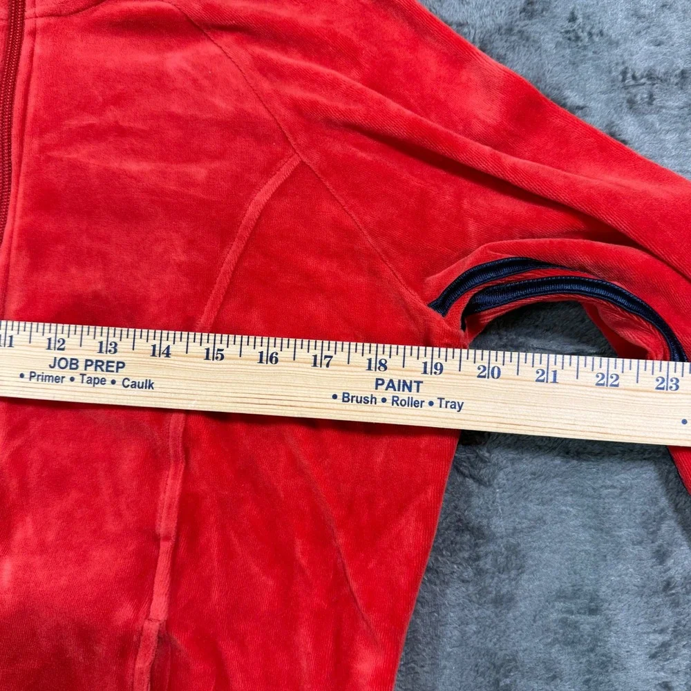 Adidas‎ Red Velour Track Jacket Full Zip Navy Stripes Womens Medium Y2K Sporty